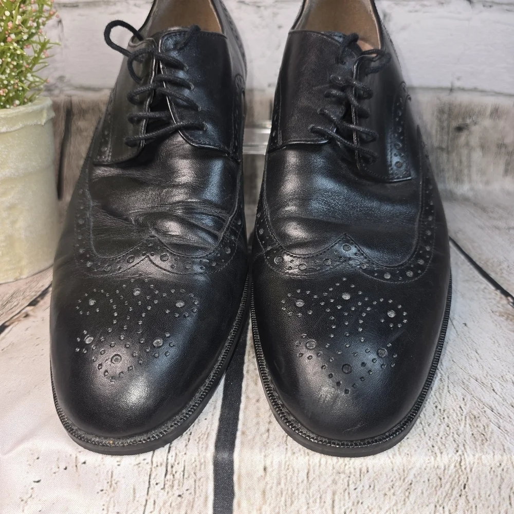 JOSEPH ABBOUND BOWIE BLACK LEATHER WINGTIP OXFORD DRESS SHOES BLACK MENS 9.5
